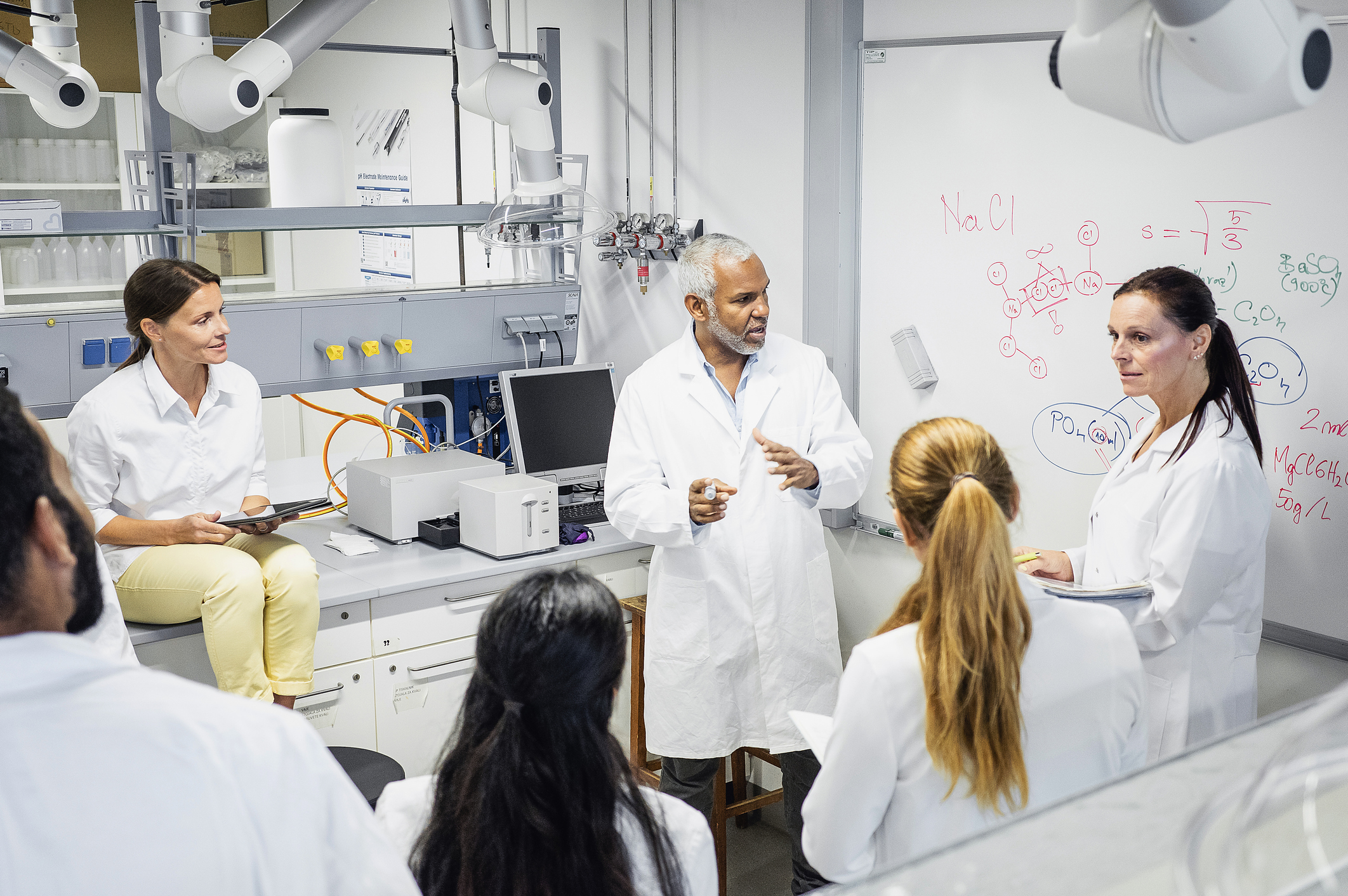 Scientists having a meeting.
